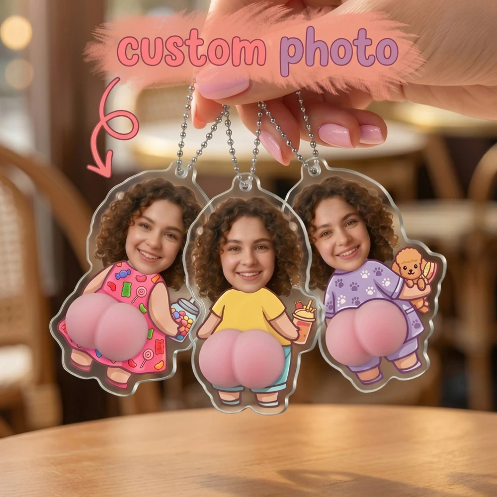 Custom Photo Squishy Butt Keychain,Soft Silicone Squeeze Fidget Toy,Funny Gag Novelty Keepsake,Backpack Pendant,Key Accessory