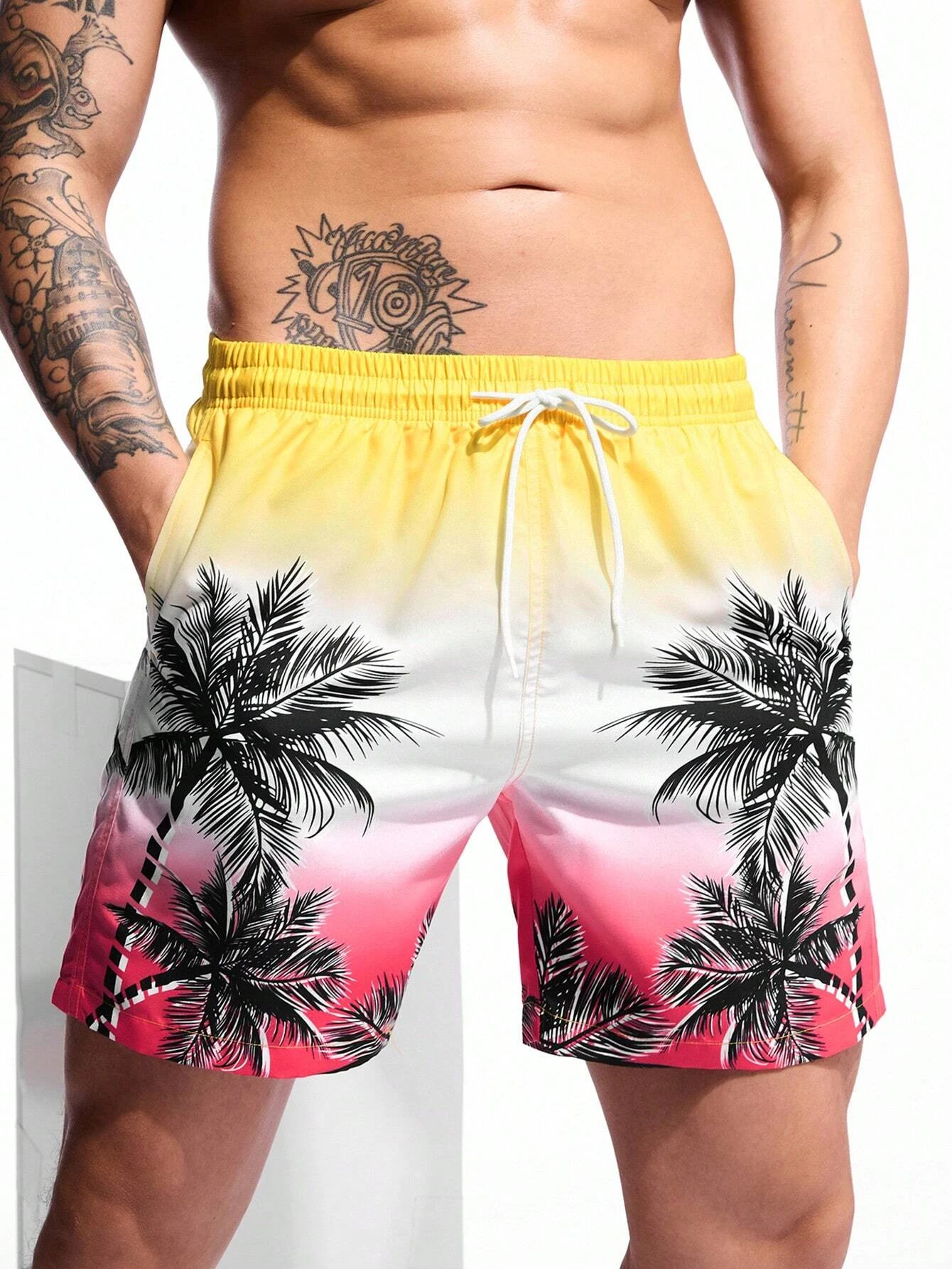 Palm Tree Tropical Men\'s Resort 3D Printed Board Shorts Swim Trunks Pocket Comfort Breathable Short Hawaiian Style Holiday Beach