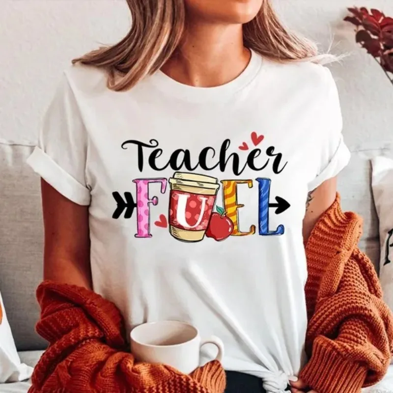 Europe and United States Teacher Full Printed Pattern Round Neck Short-sleeved T-shirt Blouse Aesthetic Clothes Graphic T Shirts