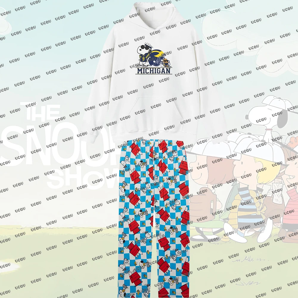 

Snoopy Autumn Winter Cotton Hoodie With Pajamas Pants For Men Women Couple Outfits Hoodie Pajamas Pants 2 Piece Set Male Clothes