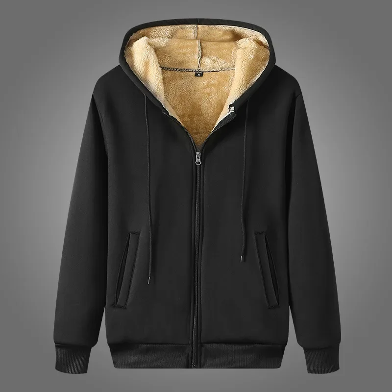 Autumn Winter Thickened Warm Men's Fleece-lined Sweatshirt Loose-fit Casual Cardigan Hooded Sport Jacket Trendy