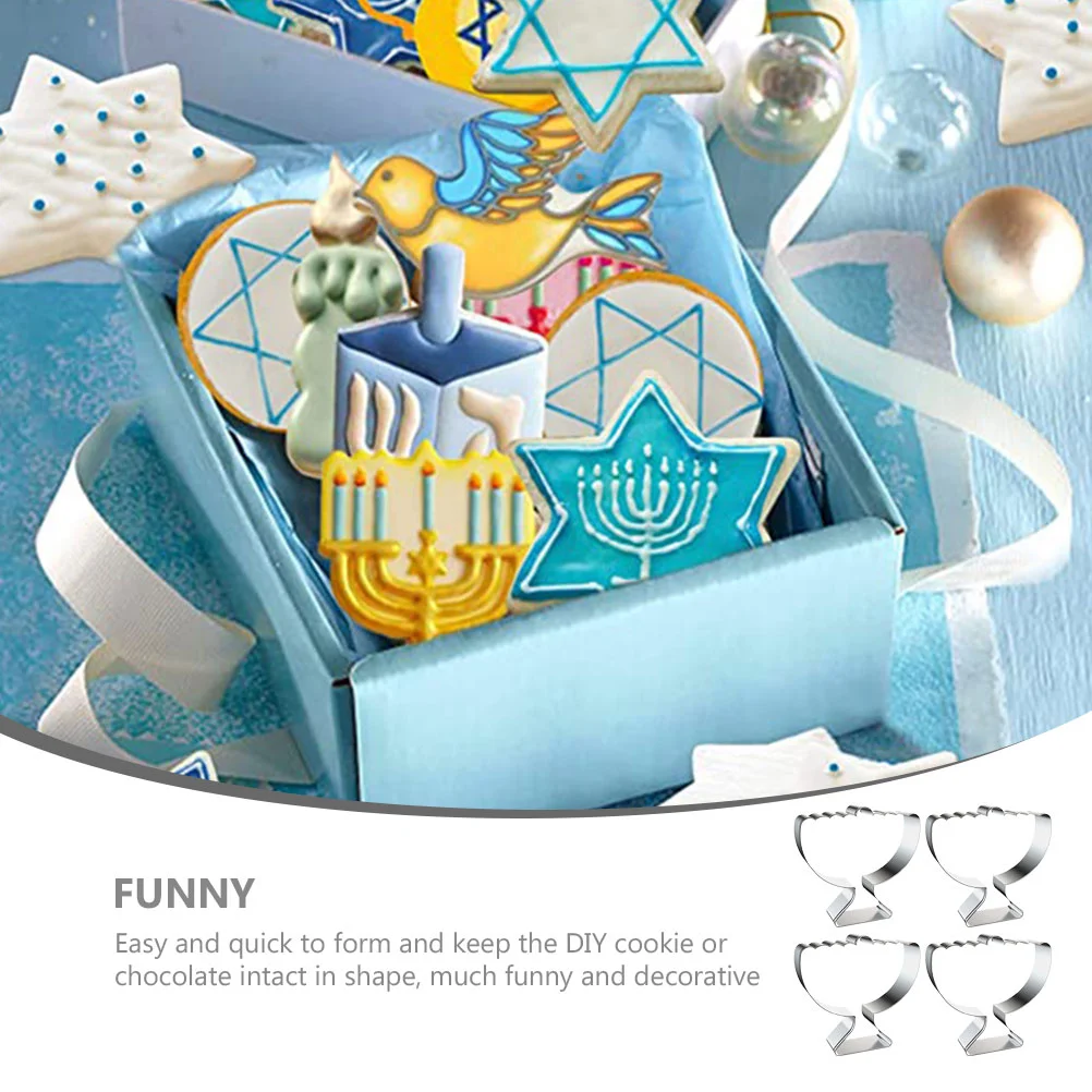 4 Pcs Hanukkah Nine-Headed Cookie Baking Tools Stainless Steel Mold Biscuit Menorah