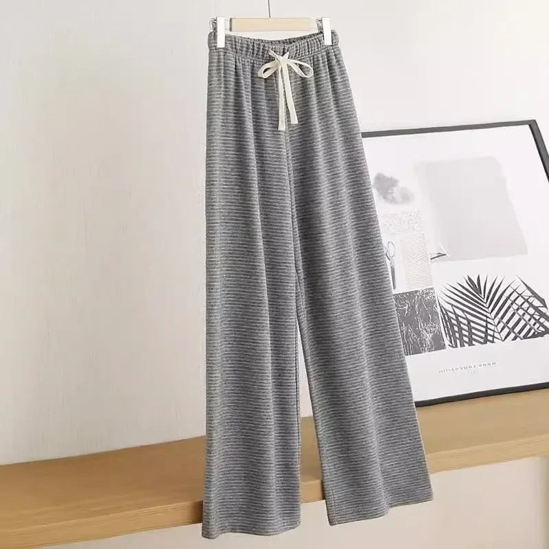 Cashmere Textured Grain Straight Barrel Female Fallow Knit High Waist Mopping Pants Pajama Pants Autumn and Winter Light Luxury