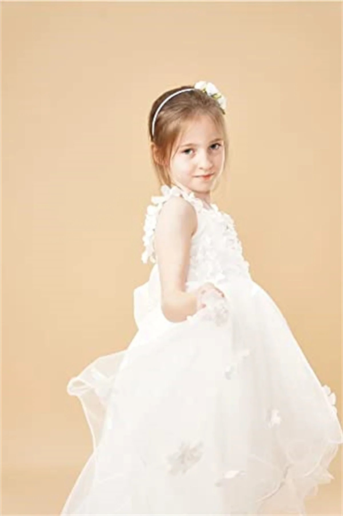 Eightale Flower Girl Dresses For Wedding High Low Tulle Flowers Appliqued Princess Pageant Formal Party Dress Ball Gowns