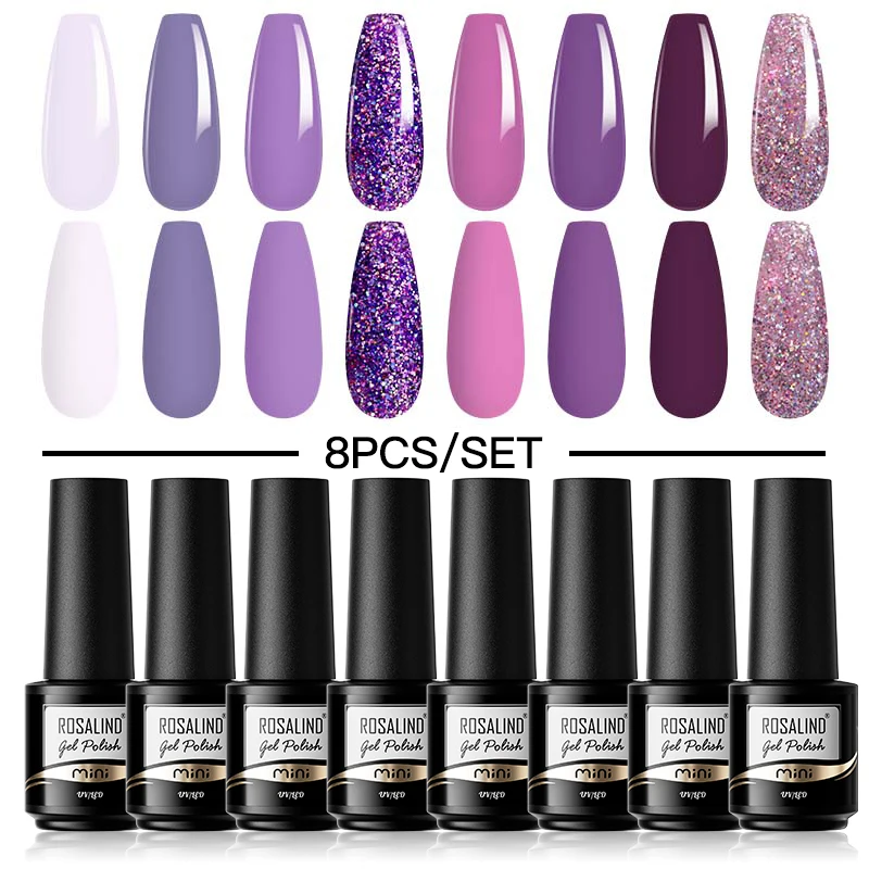 

ROSALIND Nail Gel Polish Set Glitter Purple Green Colors Soak Off UV LED Gel Varnish Nail Manicure Gorgeous Fashion Collection