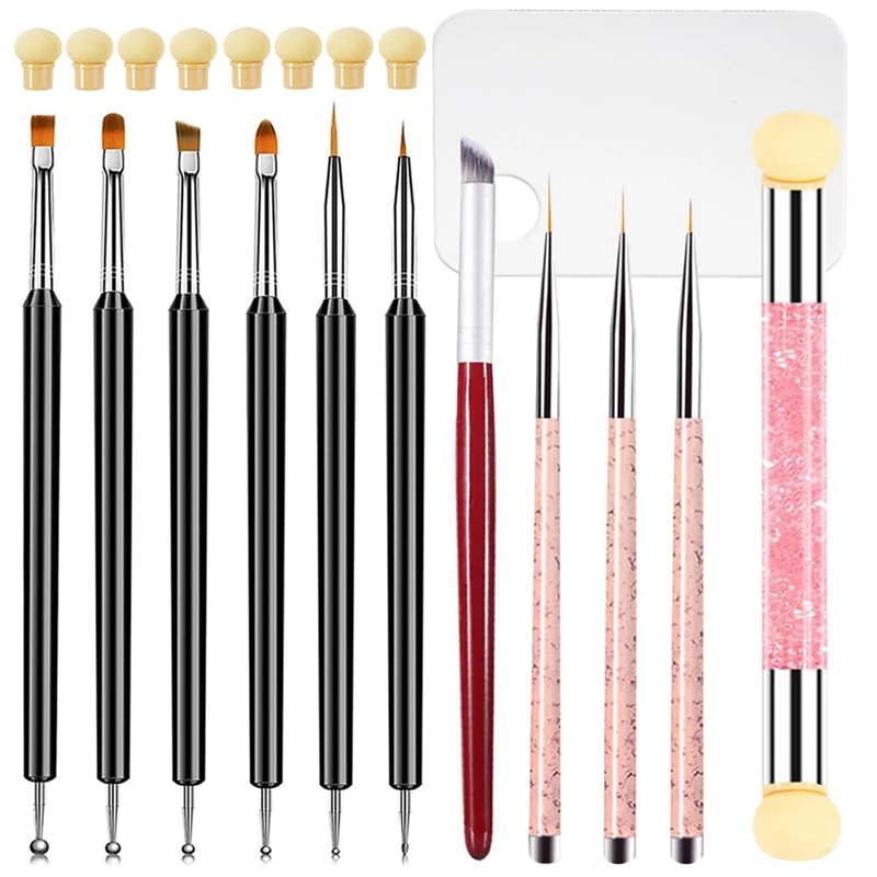 

20Pcs Nail Brushes Nail Art Liner Brushes 6Pcs Double-Head Nail Brushes, 3Pcs Nail Art Liner Brushes