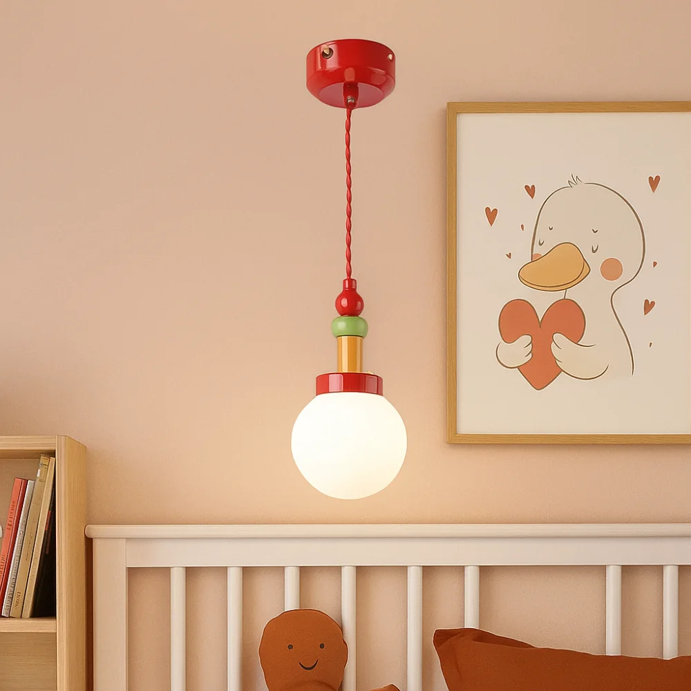 Boule de verre coloré suspension rouge jaune bleu moderne nordique plafonnier lustre Macaron Design abat-jour en verre