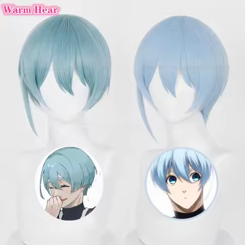 Hiori Yo Cosplay Wig Anime Hiori Short 28cm Light Cyan Blue Wig Heat Resistant Synthetic Cosplay Anime Wigs Halloween + Wig Cap