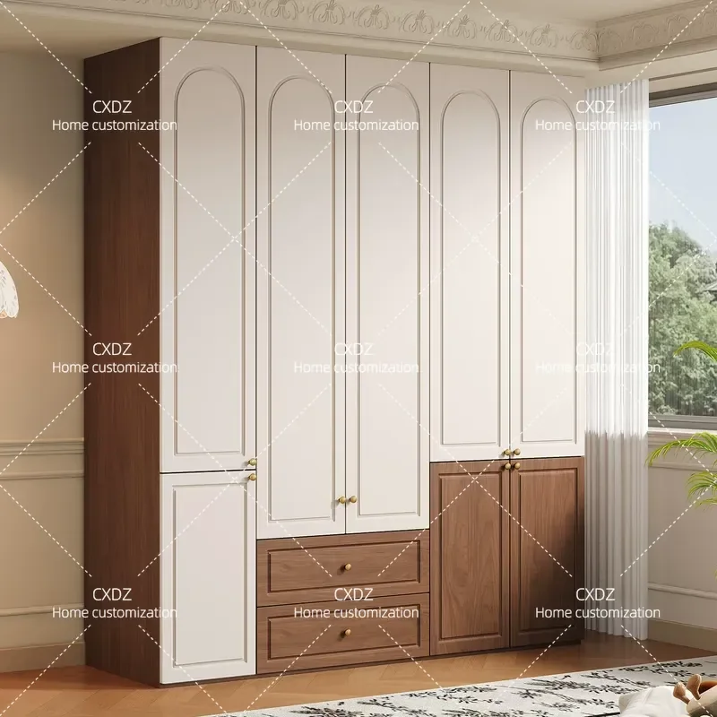 Full Size Solid Oak Custom Wardrobe Walnut White Finish Bedroom Storage Cabinet Home Furniture New Arrival