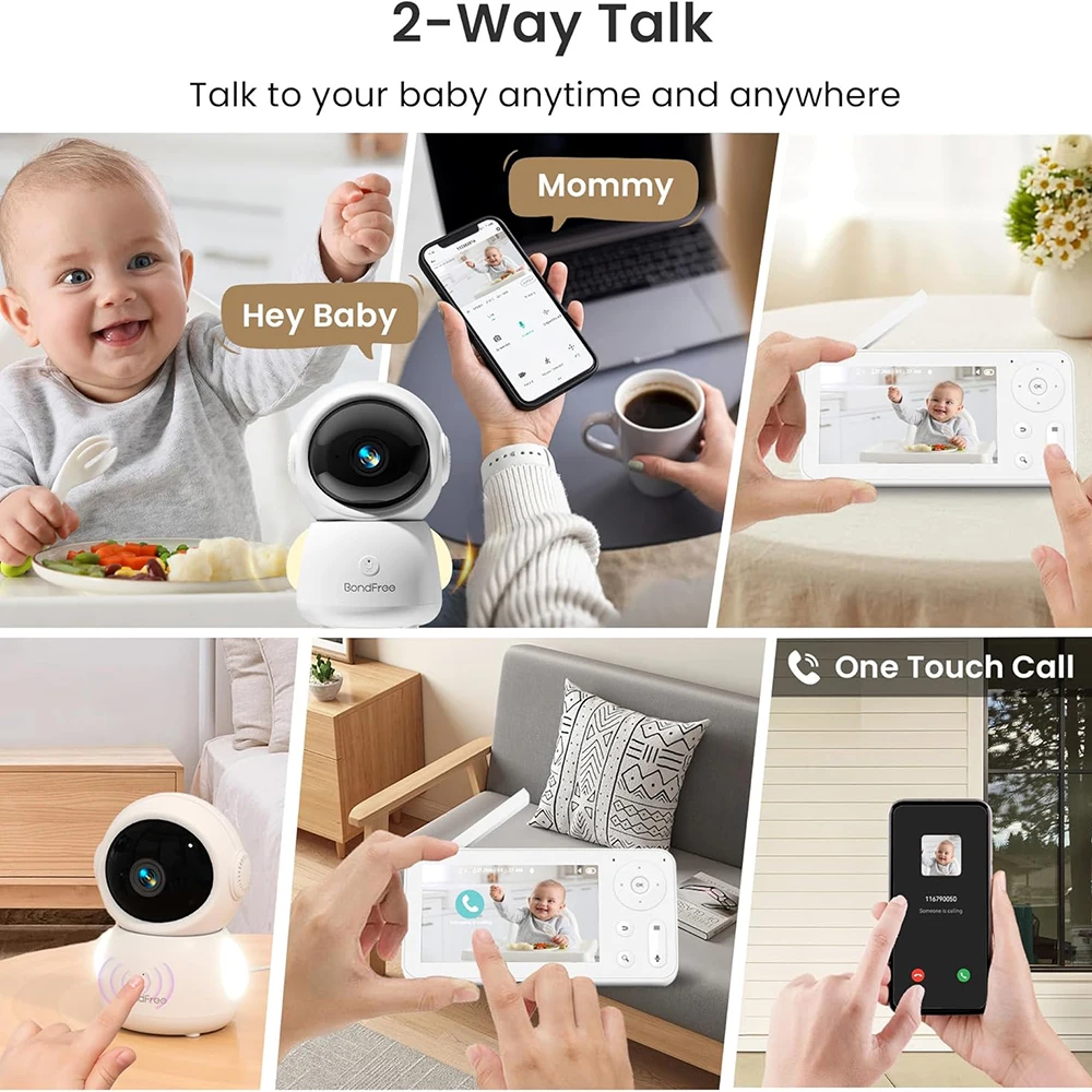 2K Baby Monitor with 2 Cameras and Audio Babyphone WiFi Smartphone 2.4G for Nursery Pet Elderly 355° Rotation RGB Night Light view 3