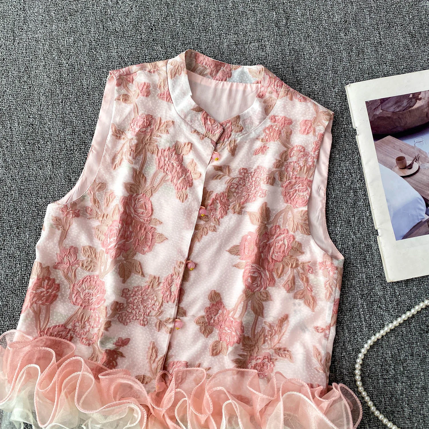 

Ele Heavy Embroidery Stand Collar Svel Vest Women's Faion 2025 New Sle Slim Fit ort Top Floral Pattern