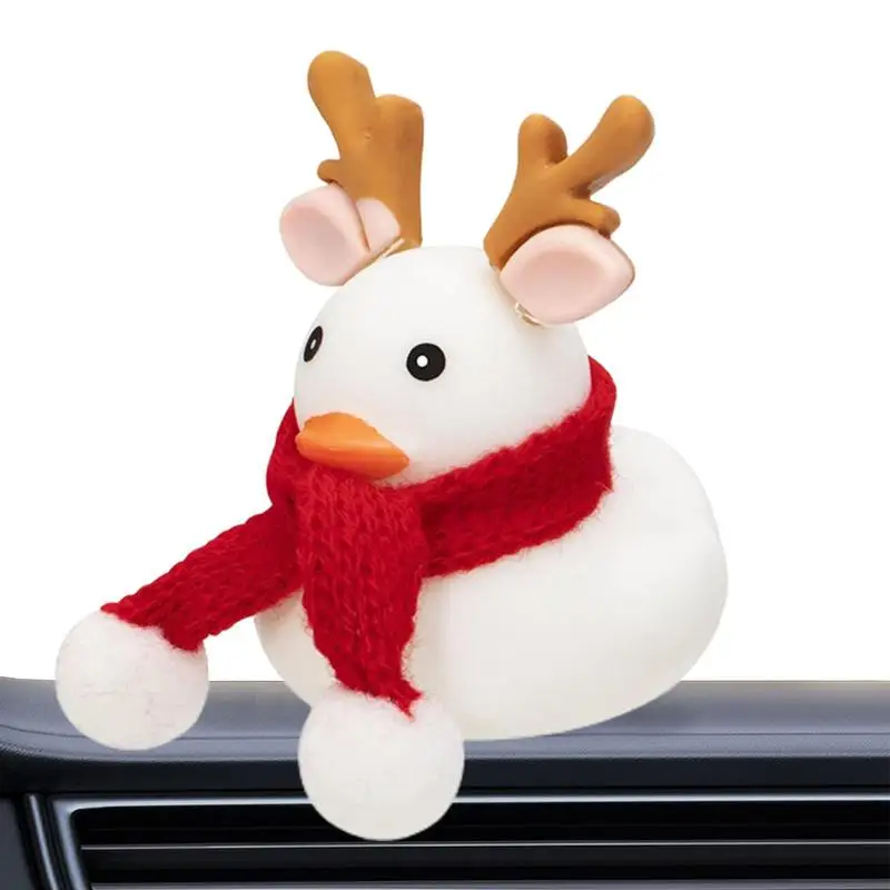 Rubber Duck Car Decoration Squeeze Duck Car Dashboard Decorations With Scarf Headband Christmas Rubber Ducks Toys Novelty