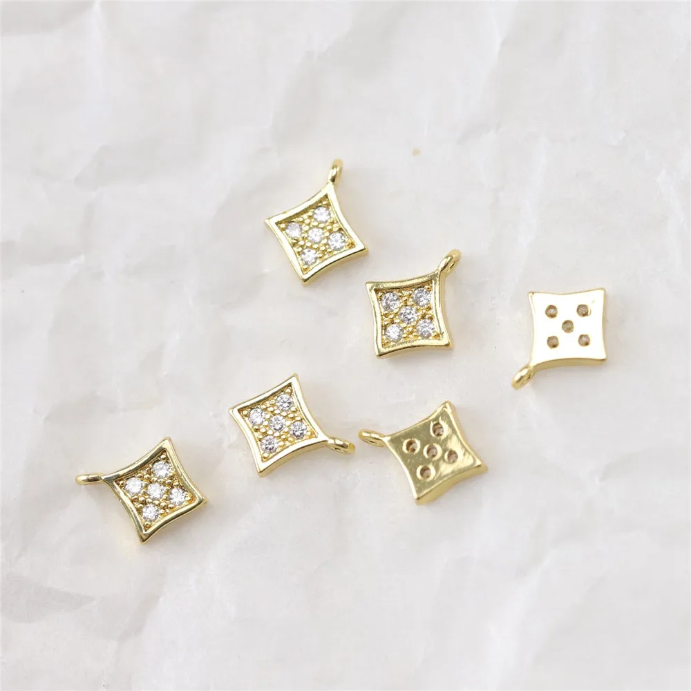 

Copper-plated Gold Zircon Small Square Rhombus Full Diamond Mini Pendant DIY Necklace Bracelet Handmade Charm Accessories