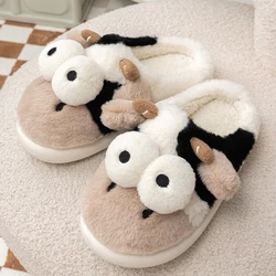 Feslishoet Winter Women Thick-Soled Shoes Adorable Cow Pattern Creative Non-Slip Comfy Versatile Indoor Outdoor Slippers Man