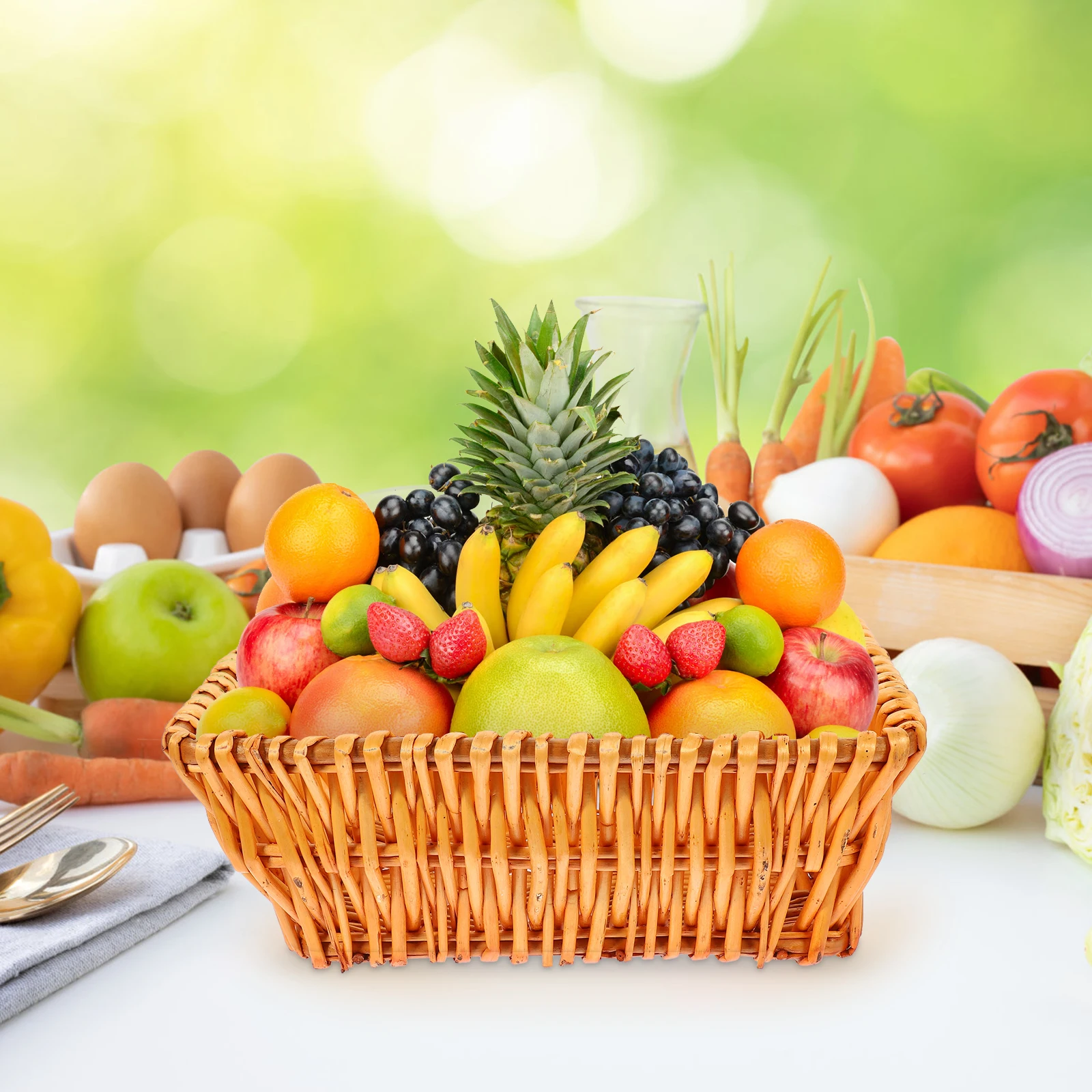 

Rattan Storage Basket Large Volume Food Fruits Bread Smooth Polishing Woven Drained Strong Material Multifunctional Home Dining