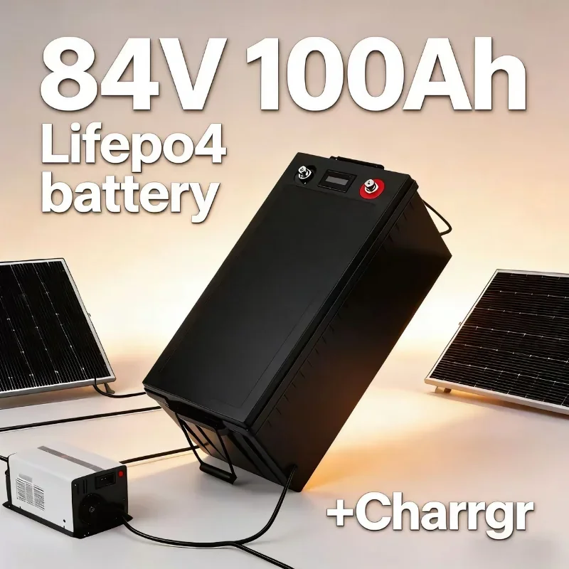 84V 100Ah LiFePO4 Battery | 8400W | BMS + Charger | For EVs/RVs/Campers Power Off-Grid Living: Run AC, Fridges & All Electronics