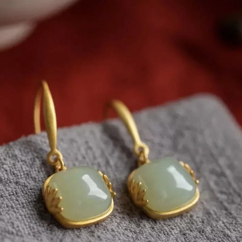 

Stud Women Square Hetian Jade Stone Earrings