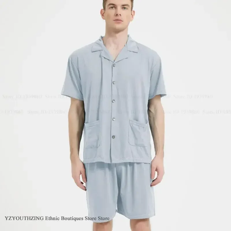 مشروط قصيرة الأكمام السراويل منامة دعوى الربيع الصيف جديد الرجال منامة مجموعة ملابس المنزل حجم كبير ملابس نوم فضفاضة المتسكعون #4