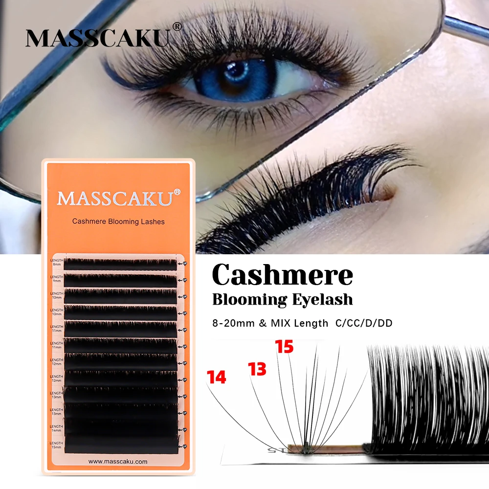 

MASSCAKU Cashmere Blooming Lashes 0.07mm Thickness 3D Multi-Layer Mega Volume Fans Eyelash Extensions Ideal for Maquillaje Mujer