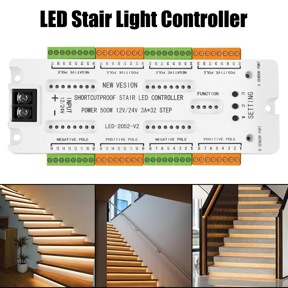 

Prevent Short Circuit Controller Stair LED Motion Sensor Light 32 Channels Ladder Night Light DC12V/24V