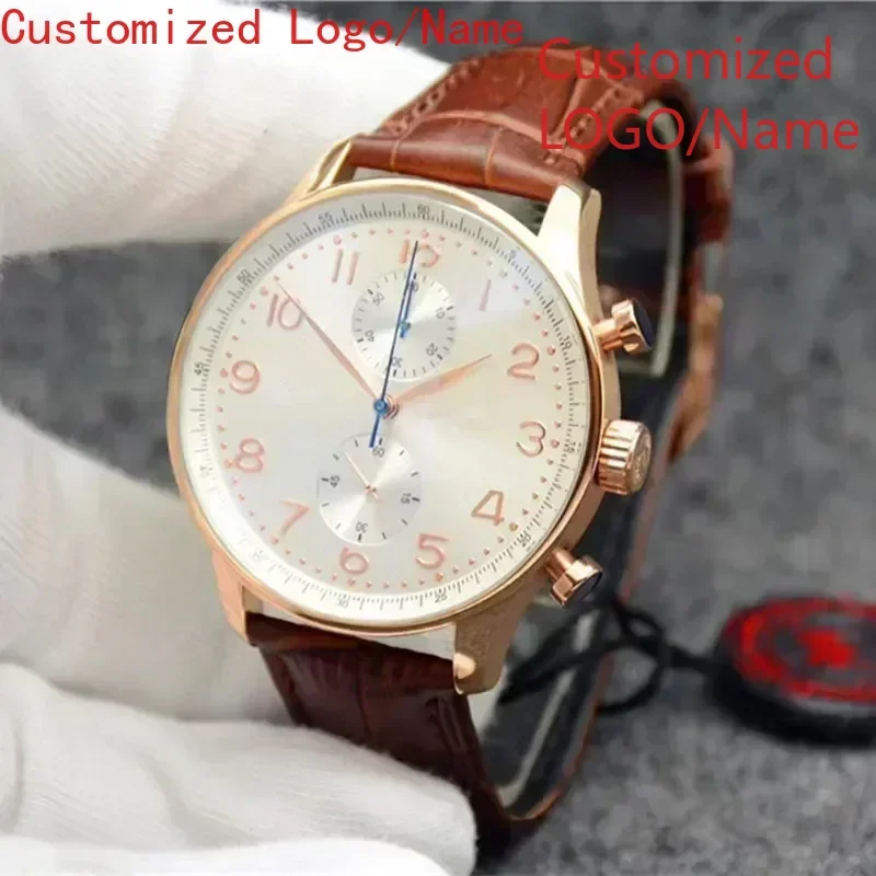 นาฬิกาข้อมือควอตซ์โครโนกราฟ 43 มม. รุ่น Portugueses Series VK63 หน้าปัดสีดำขาว สำหรับผู้ชาย สไตล์ธุรกิจ สายหนัง แฟชั่น  สามารถปรับแต่งได้