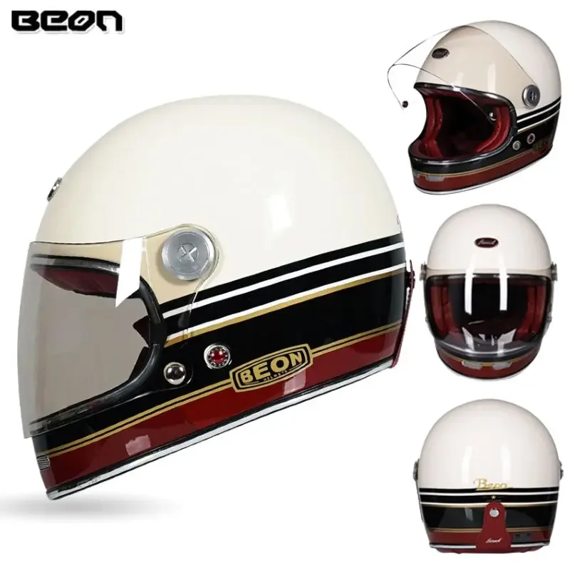 

BEON Full Face Motorcycle Helmet Men Women Biker Helmet Lightweight Fiberglass Karting Car Helmet Retro Motorcycle Supplies B510