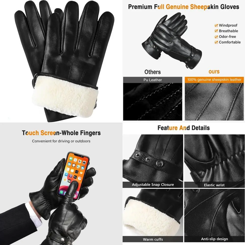 

Men's Genuine Sheepskin Leather Gloves with Warm Lambswool Lining for Winter Comfort