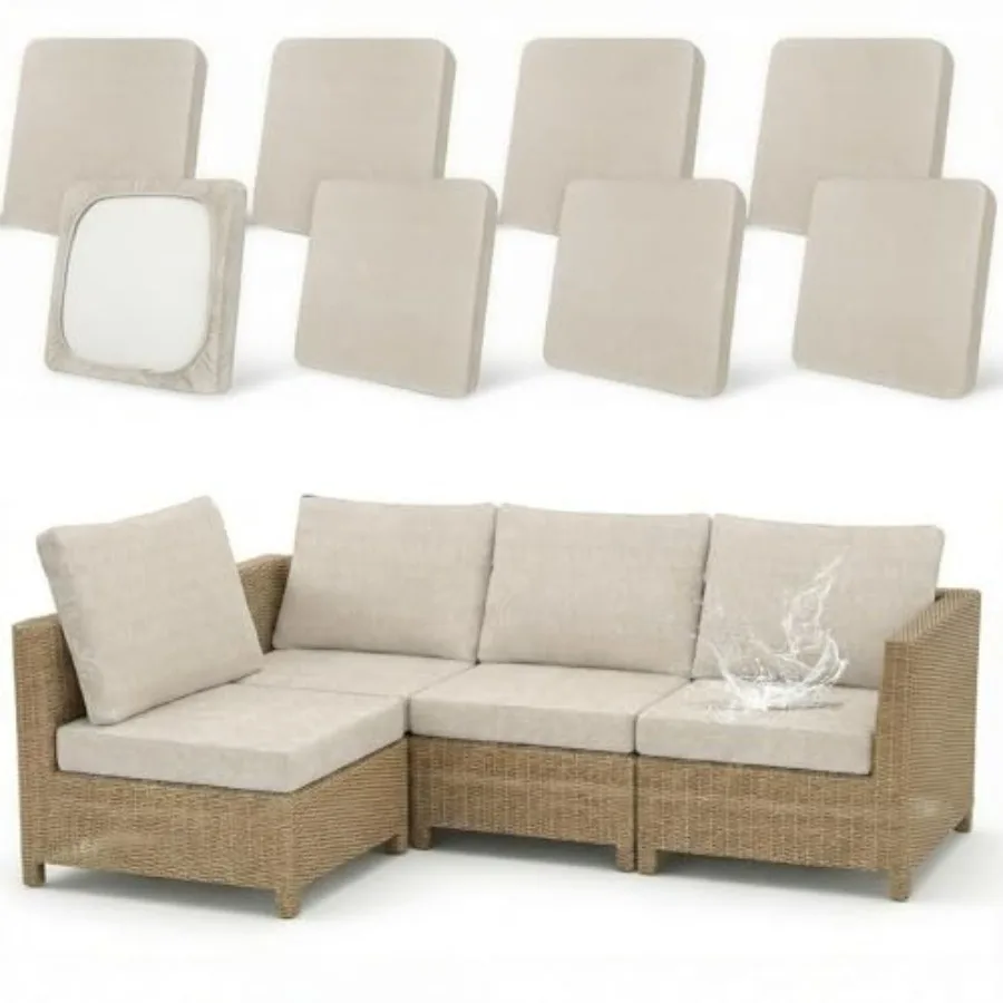 

8 Pack Outdoor Cushion Covers Water Resistant High Stretch Fit Patio Cushion Covers 180g Couch Seat Slipcovers Machine Washable