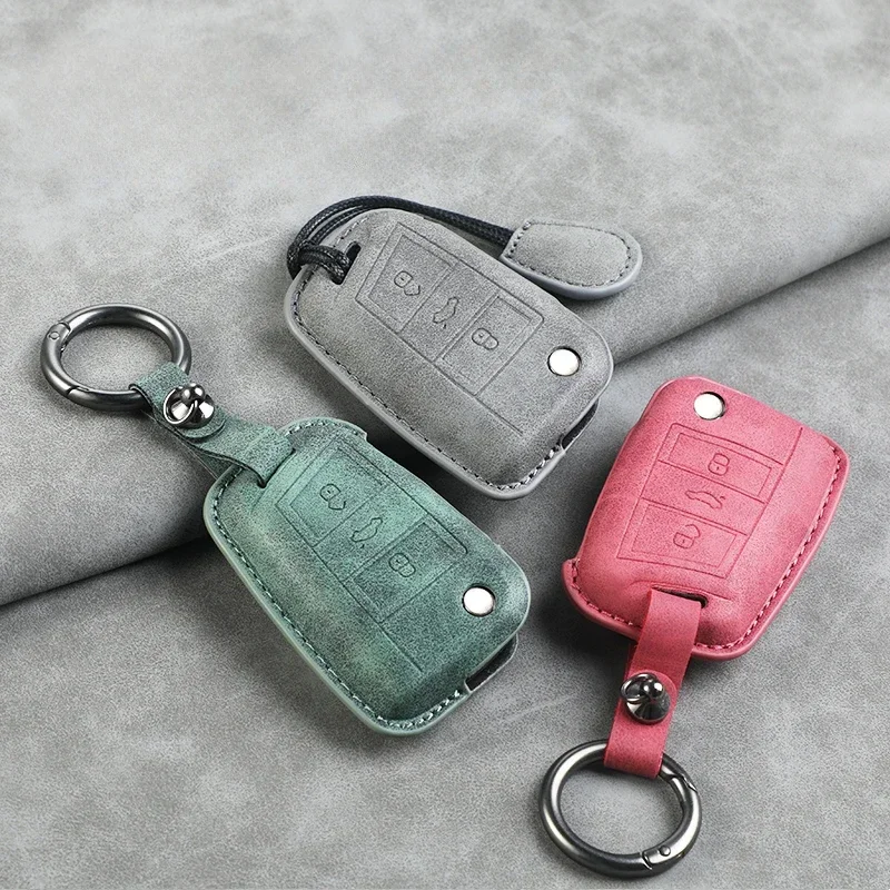 

Leather Car Key Cover Case For VW Volkswagen Tiguan MK1 MK2 Magotan Passat B5 B8 Polo Golf 4 5 6 7 Mk7 Jetta POLO Eos Scirocco