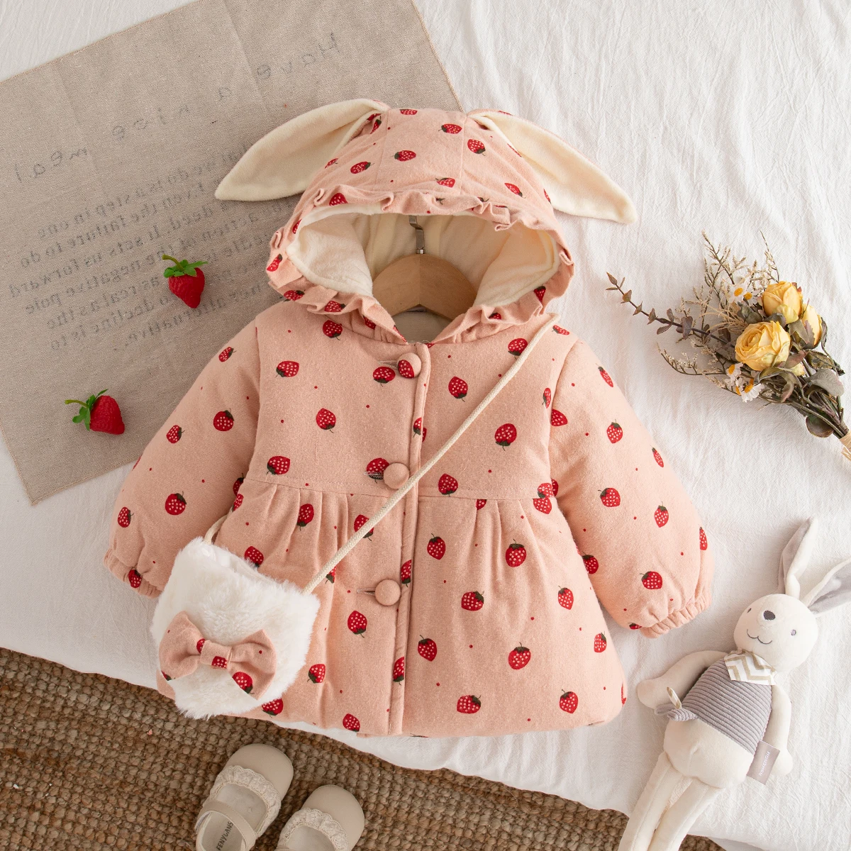 Baby Girl's Coat Winter Thick Cute Strawberry Girl's Coat Sweet And Warm Cartoon Children's Coat