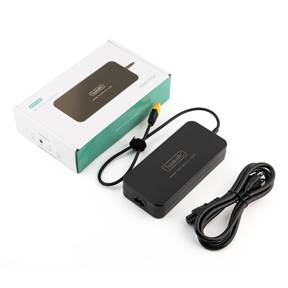 

ToolkitRC ADP200 Balance Battery Charger 200W Power Supply XT60 Plug Output 19.5V AC Power Adapter 10.3A for RC LiPo Drone Model