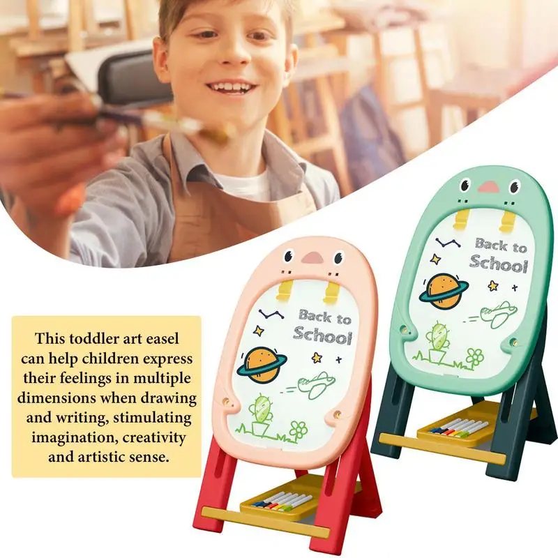 Kids Art Easel Double Sided Standing Art Easel With Chalk Board Magnetic Smooth Stable Standing Art Easel With Painting