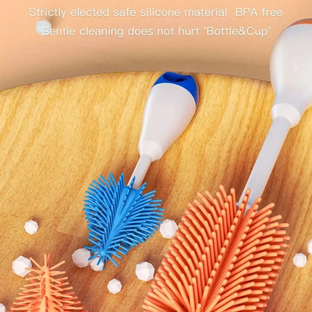 مجموعة فرشاة زجاجات الأطفال تدور 360 درجة، مقبض طويل، فتحة معلقة 3 في 1، مجموعات تنظيف مصاصة مضادة للانزلاق ومقاومة للحرارة #5