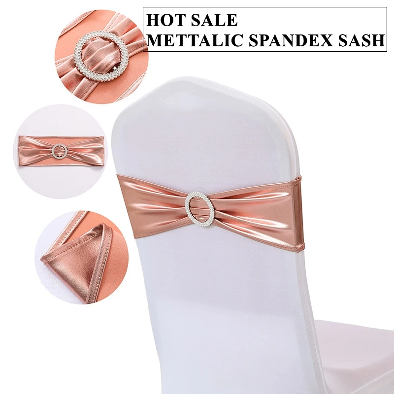 

Blush Color Bronzing Spandex Chair Band Lycra Stretch Sash Tie Bow Include Buckle For Wedding Event Party Decoration