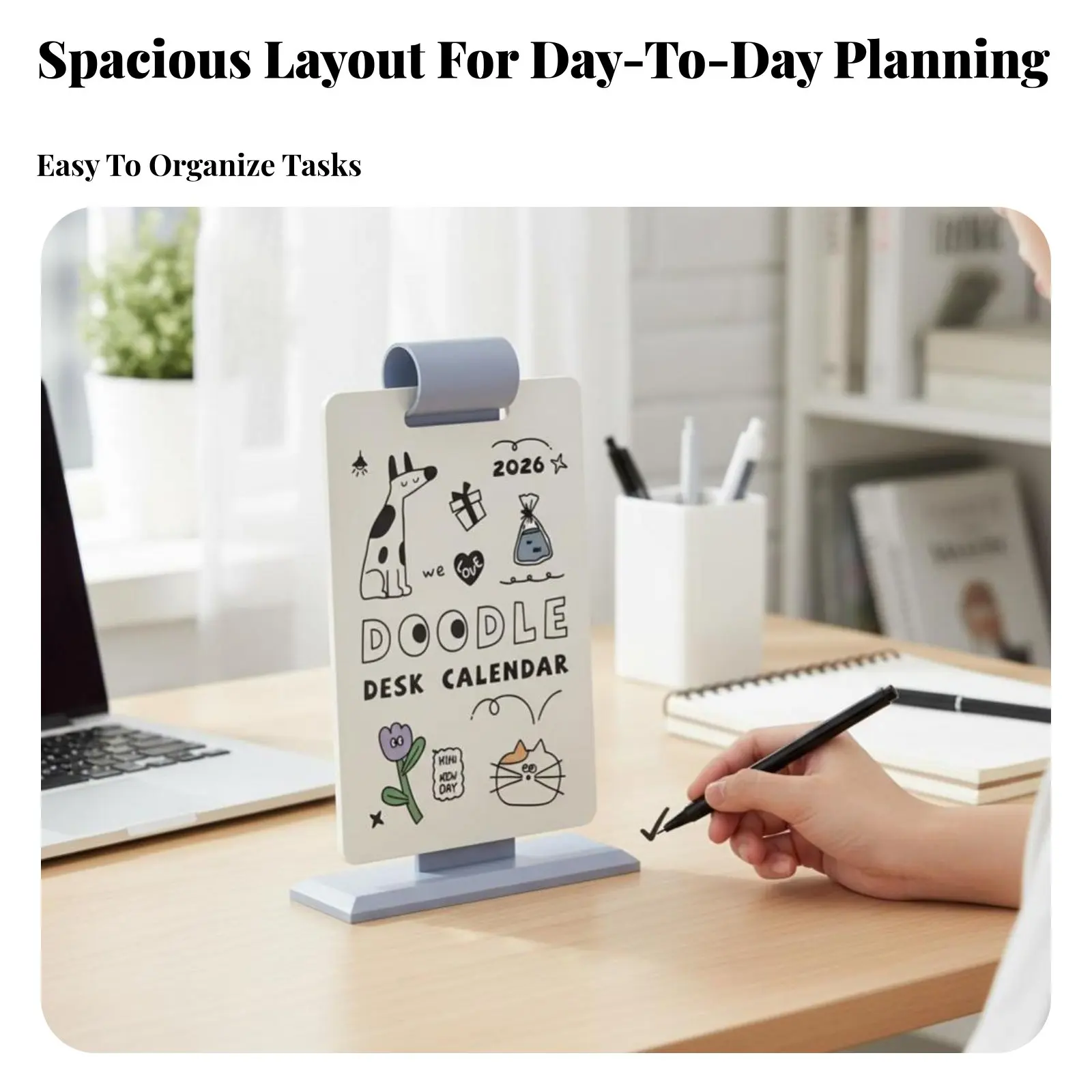 

2026 Desk Calendar, Cartoon Doodle Design, Student Planner, Creative Desktop Decor, Writable Large Pattern, Double-Sided,