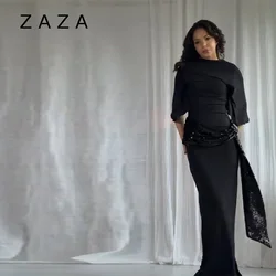 Zaza Elegant Party Long Dress For Women Shinny Waistband Maxi Robes Backless High Neck Vestidos 2025 New Lady Fashion Dresses