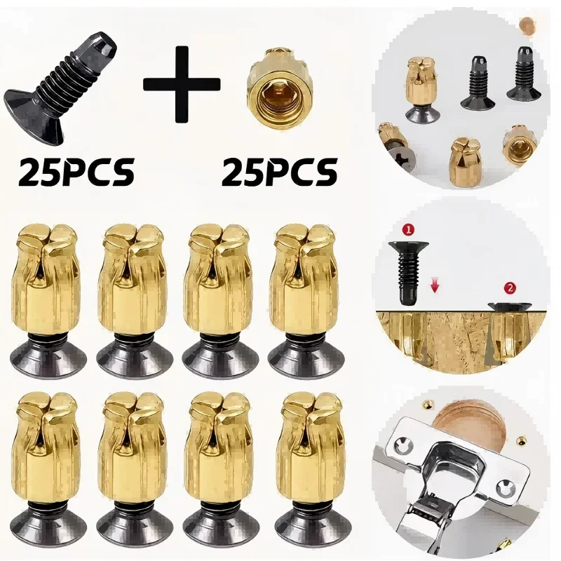 25 Pcs Hinge Repair Inserts, Reusable Fastener Inserts for Cabinet&Furniture Door Fix,Solid Wood Door Plate Reinforcement Kit
