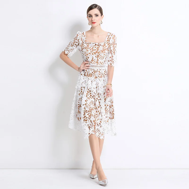 Originale di lusso Faion che dimagrisce scava fuori pizzo colletto quadrato Dr Winter Thiened lavorato a maglia in poliestere da donna Premium Dr