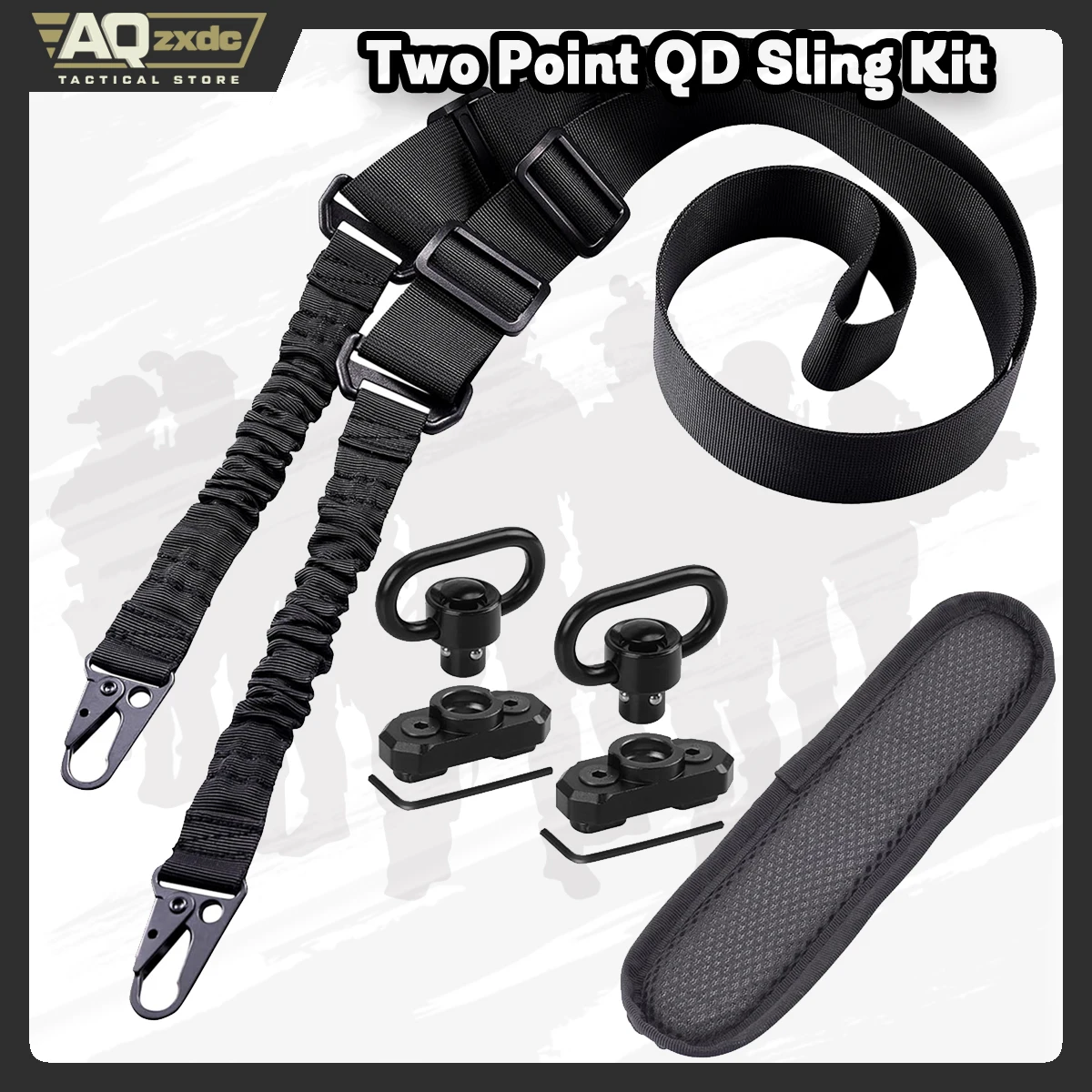 

Two Point QD Sling Kit - Rifle 2 Point Sling + 2 Pack 360° Rotation Black 1.25" QD Sling Swivel Mounts for Mlock + Shoulder Pad