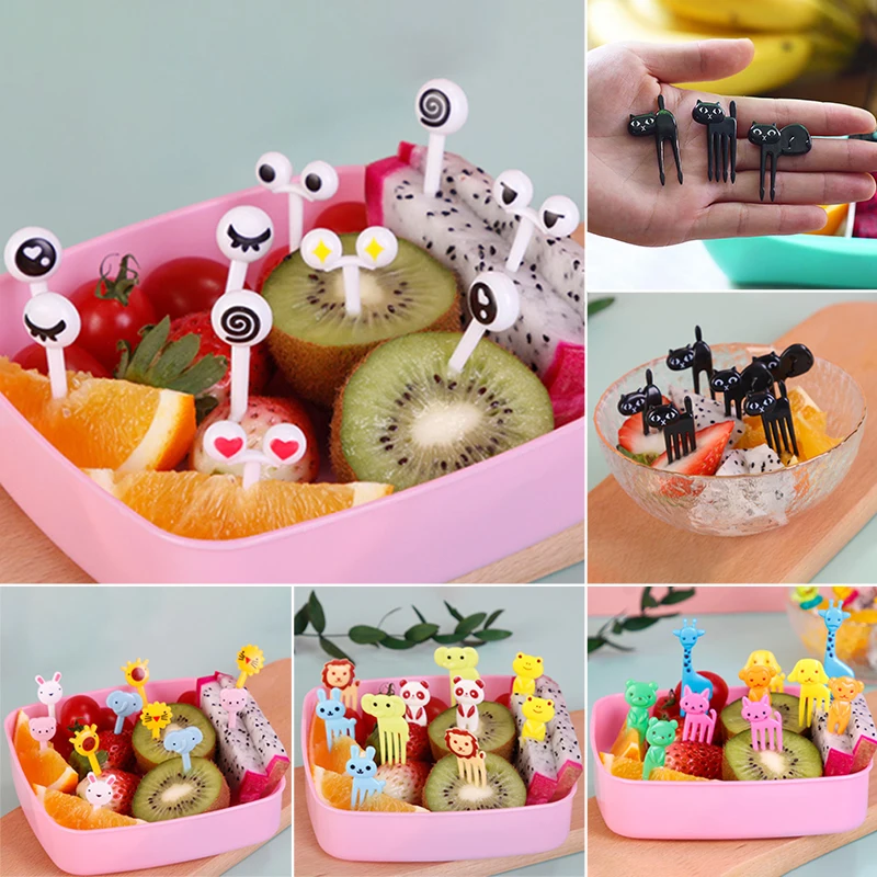 6/10Pcs Mini Kids Animal Farm Fruit Fork Cartoon Snack Cake Dessert Food Fruit Toothpick Suitable For All Kinds Of Parties