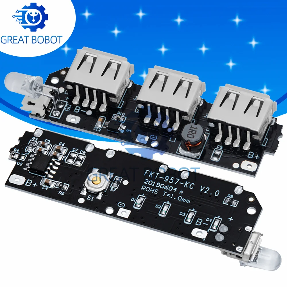 5V 2.1A DC-DC Boost Converter 3-USB Output Power Bank Charger Module for DIY Portable Power Supply