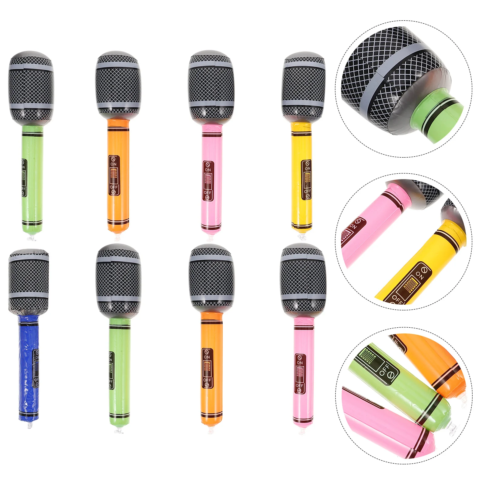 8Pcs Inflatable Microphone Props for Party Music Performance Playtime Interactive Kids Confidence Building Singing Activity Set