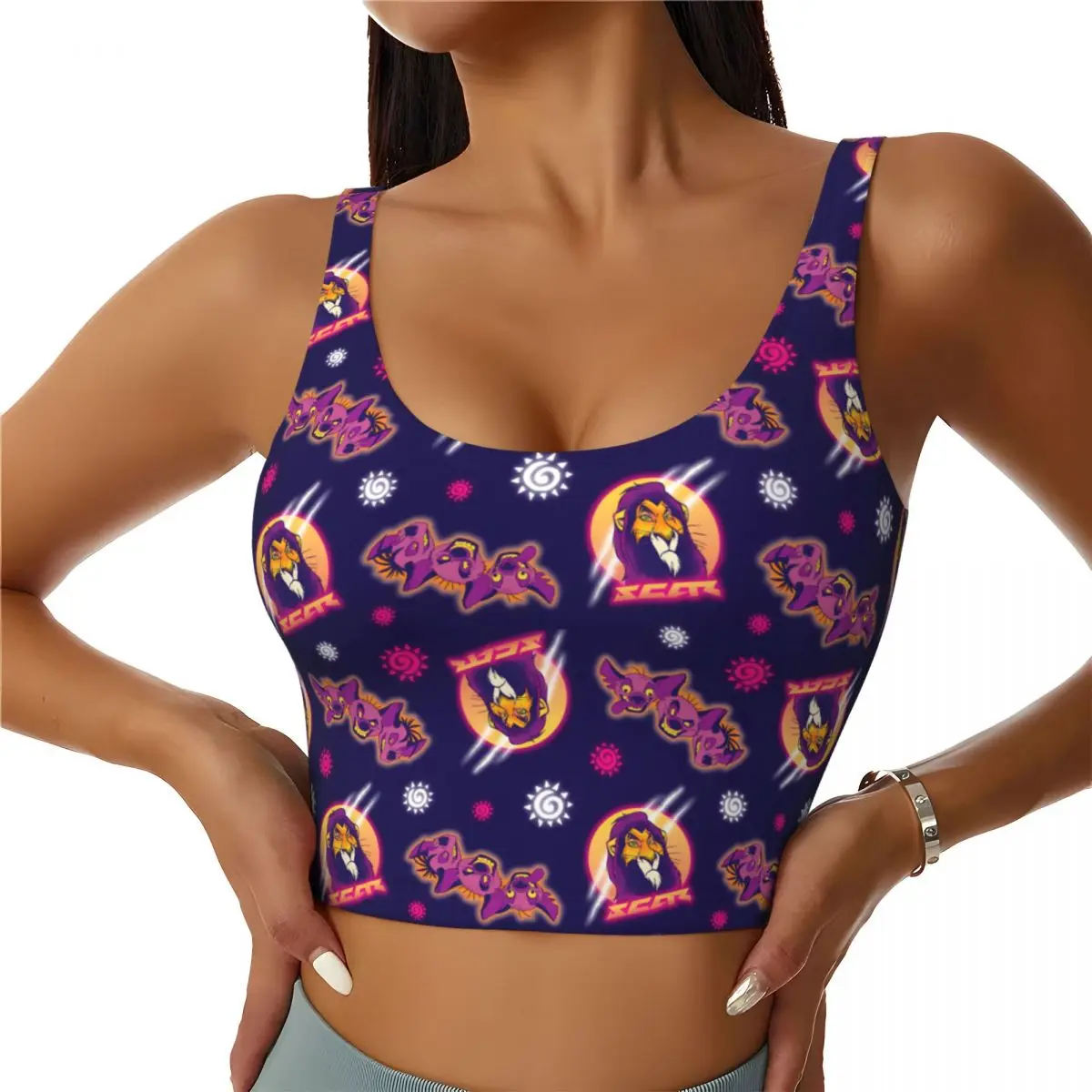 

Custom Women Lion King Hakuna Matata Cartoon Mangas Sports Bras High Impact Gym Workout Yoga Crop Tank Tops