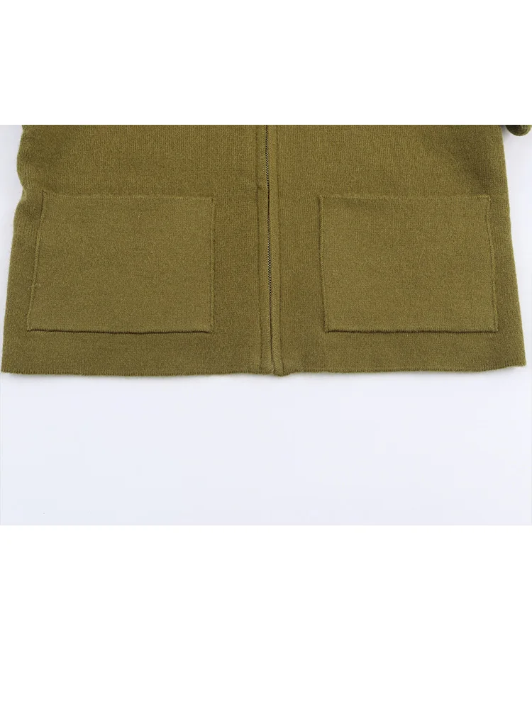 

HH женская модная вязаная куртка на молнии с длинным рукавом женская осенняя уличная повседневная куртка с карманами однотонный свитер с отложным воротником