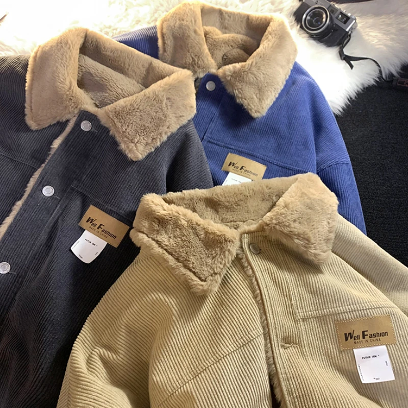 Parkas de pana para hombre, ropa gruesa, diseño suave, universidad, Ulzzang, holgado, cómodo, combina con todo, Preppy, guapo, Unisex