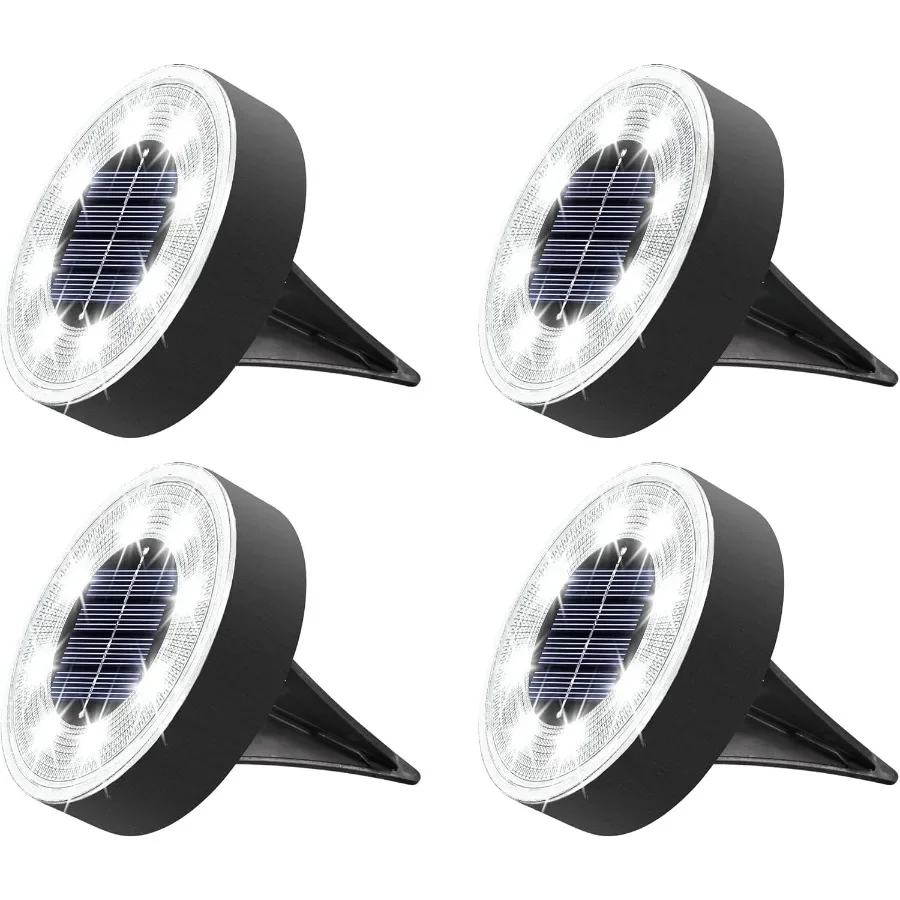 Solar-Bodenleuchten, 4er-Pack mit 8 LEDs, wasserdichte IP68-Scheibenleuchten für den Außenbereich, für Garten- und Landschaftsbeleuchtung, ideal für Terrassenwege