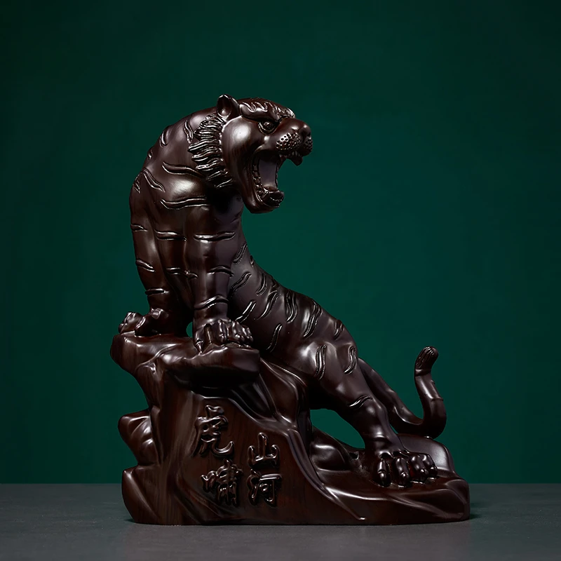 

Ebony Wood carving Solid Wood Tiger Tabletop Decoration Mascot Mahogany Carved Animal Statue Pure Handmade Desk Decor