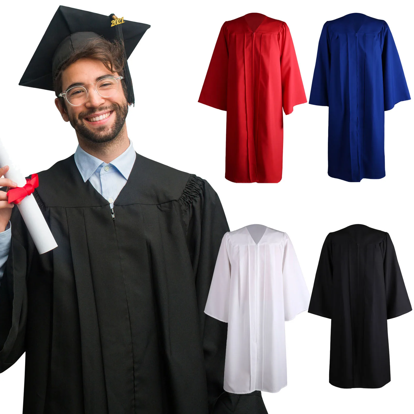 Popular Graduation Gown Set Casual Academic Dress with Tassel High School Degree Robe Graduation Gown Top Hat Photography