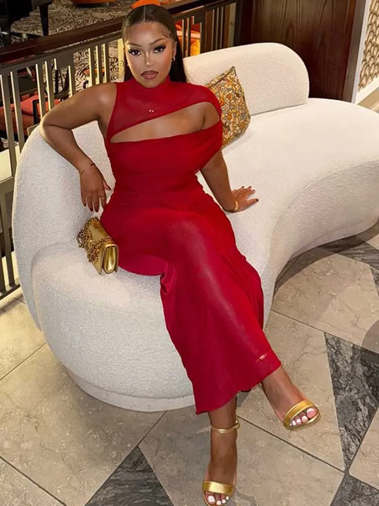 Damska czerwona sukienka świąteczna dzianinowa z wycięciem przy dekolcie seksowne sukienki damskie okrągły dekolt elegancka szykowna wieczorowa długa sukienka wyszczuplająca talię