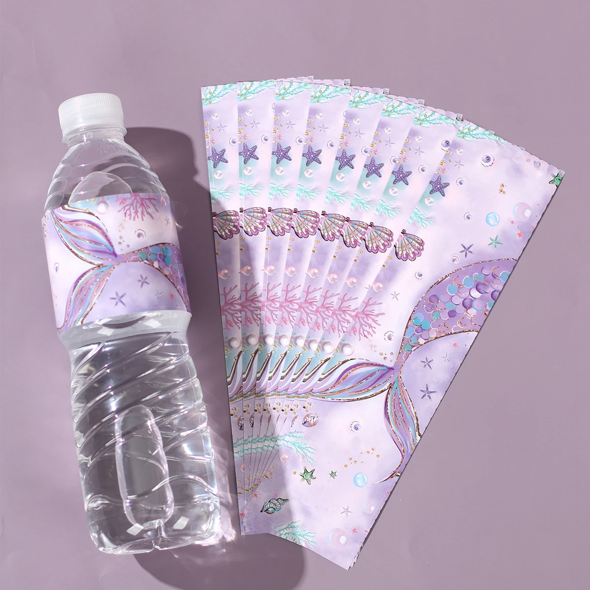 10pcs Mermaid Bottle Stickers Happy Little Mermaid Birthday Party Decoration Kids 1st Birthday Baby Shower Party Supplies